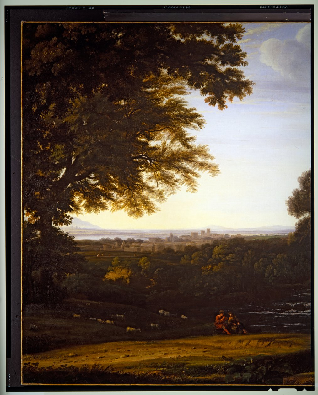 Italialainen pastoraalinen maisema, yksityiskohta, päivätty tekijältä Gaspard Poussin Dughet