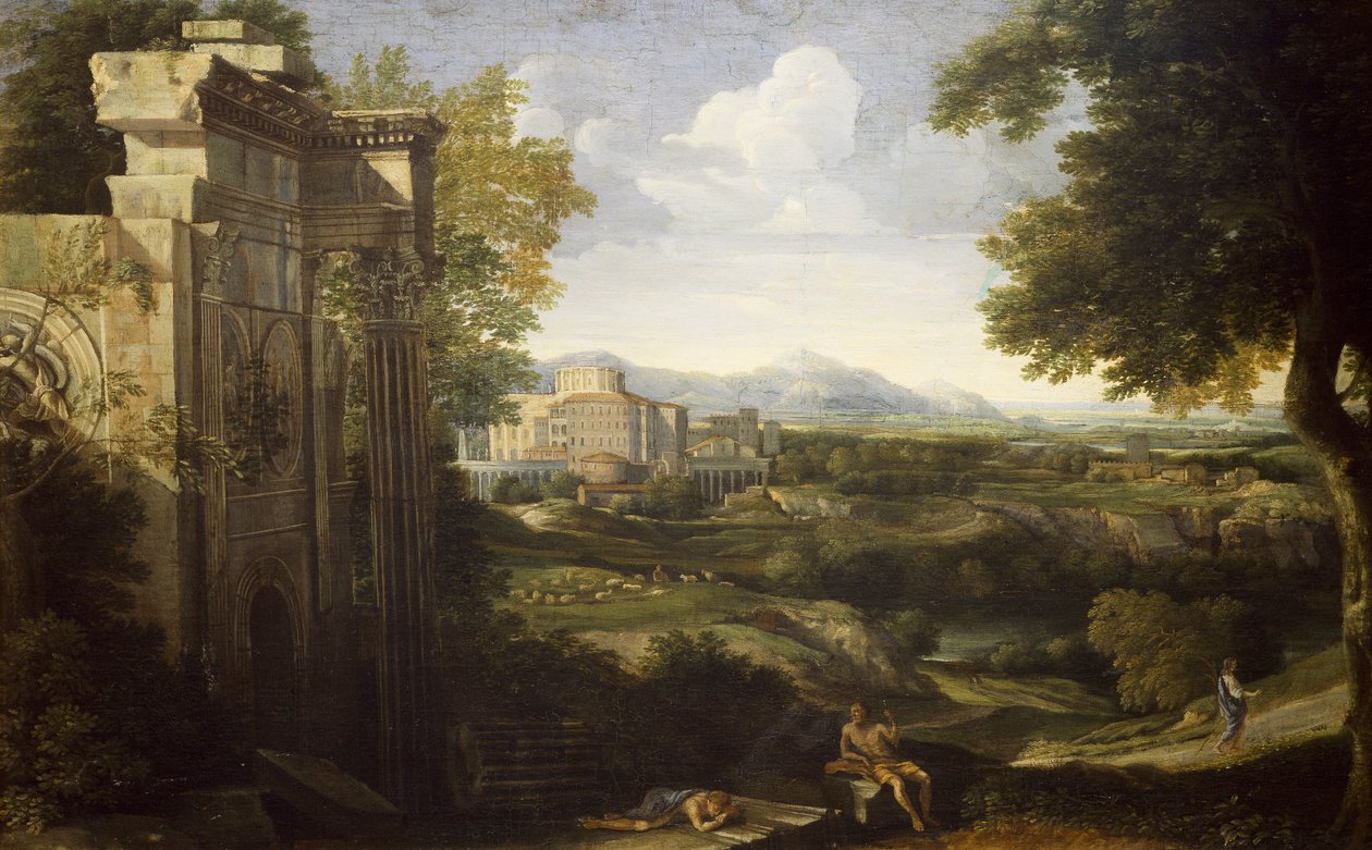 Italian maisema raunioilla tekijältä Gaspard Poussin Dughet