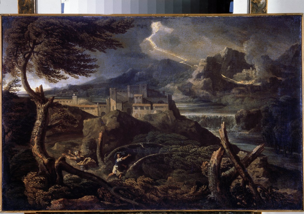 ""Paysage aux eclairs"" (Maisema salaman kanssa) Gaspard Dughetin (1615-1675) maalaus 1670, koko noin 40x62,5 cm Eremitaaši, Pietari (Pietari) tekijältä Gaspard Poussin Dughet