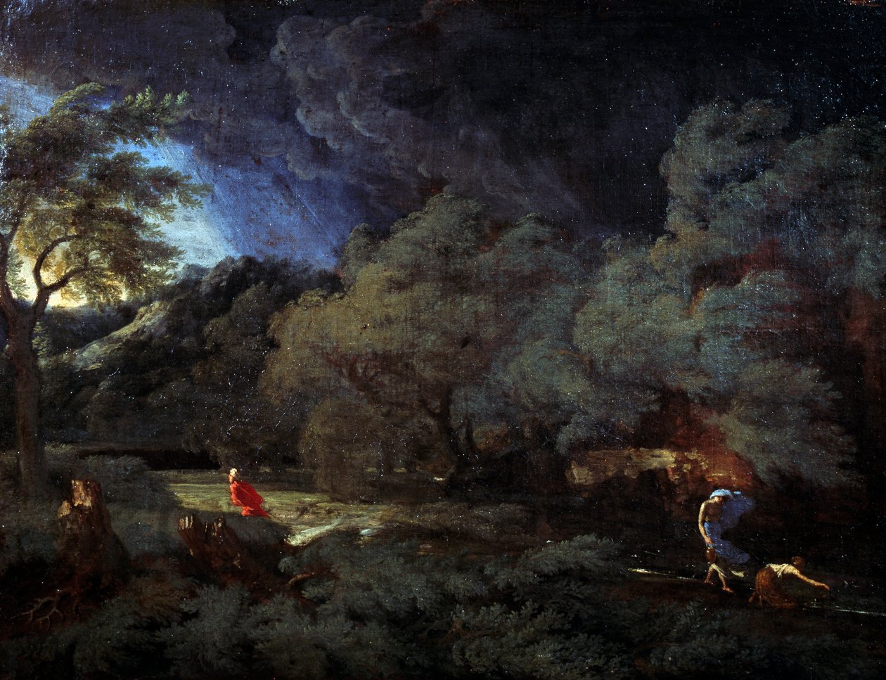 Myrskyinen maisema (öljy kankaalle) tekijältä Gaspard Poussin Dughet