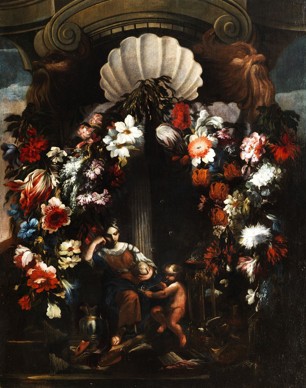 Allegorie der Künste und Wissenschaften (Putto mit Blasrohr und Seifenblase). tekijältä Gasparo Lopez