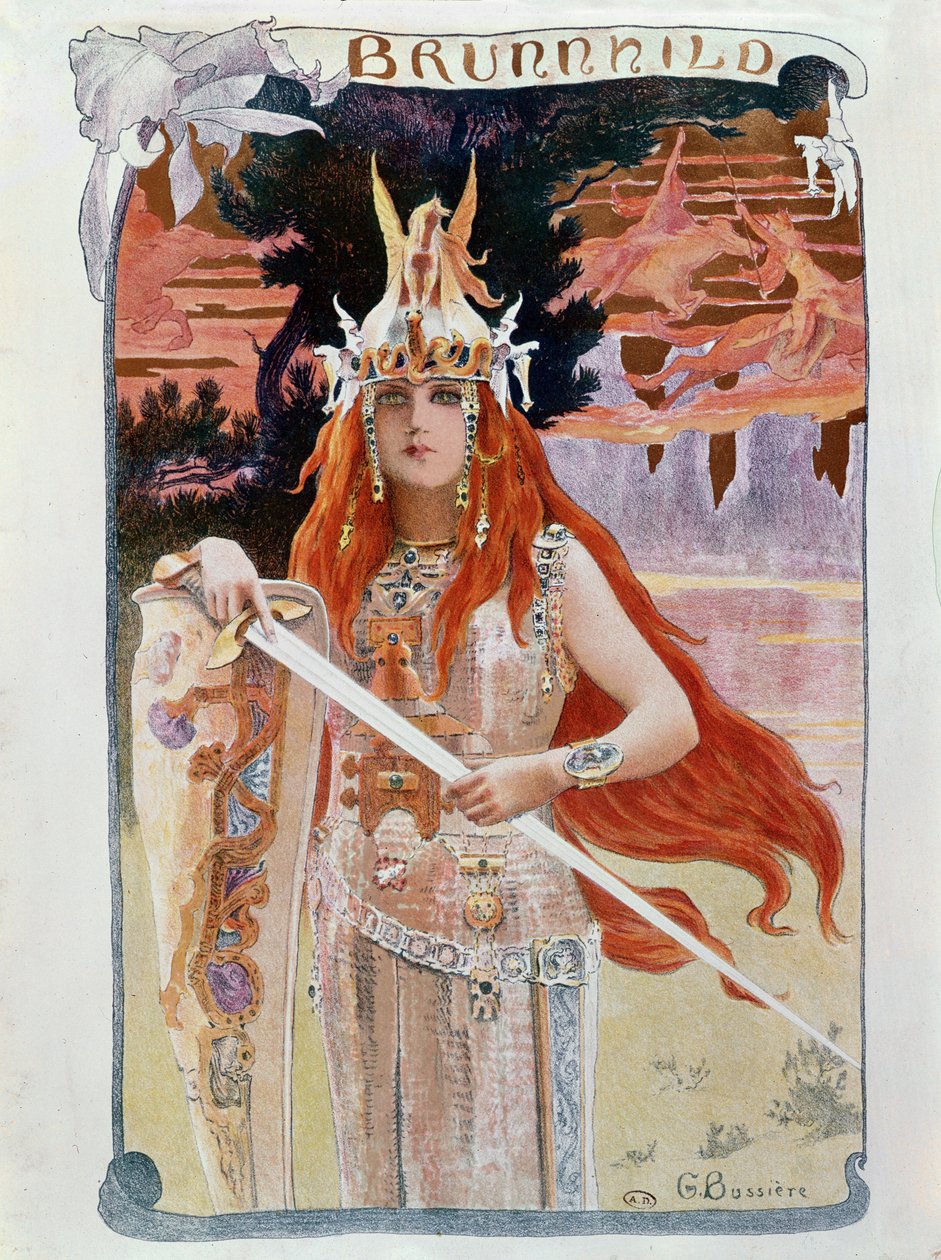 Brunnhilde, kuvitus Richard Wagnerin (1813-83) teoksesta Die Walkure tekijältä Gaston Bussiere