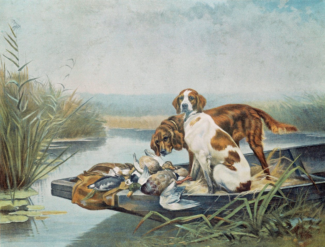 Metsästysmatkamuistot: "" koirat ja riista"" Jules ja Gaston Gelibertin akvarelli (1800-luku) Pariisi, koristetaide tekijältä Gaston Gelibert