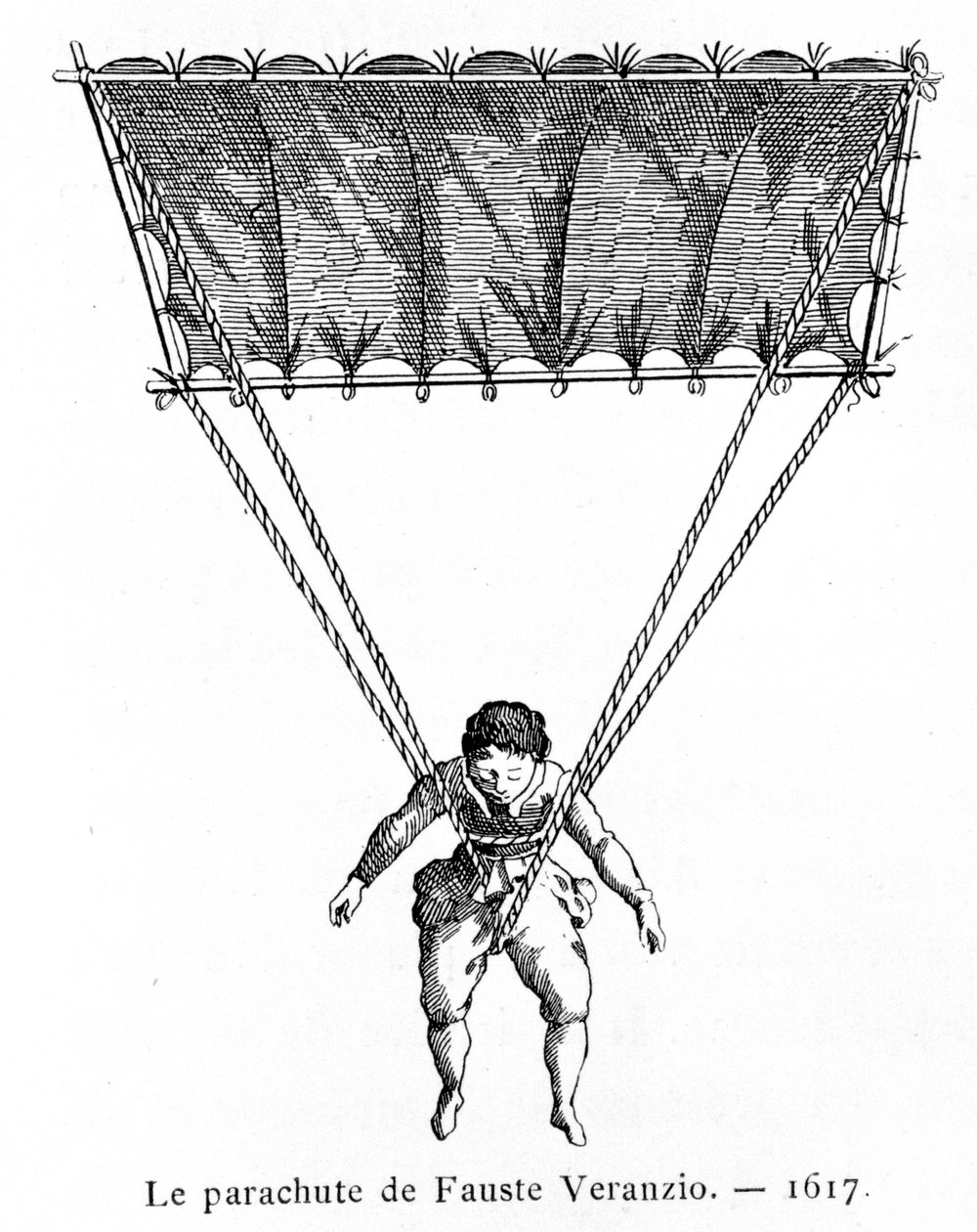 Fauste Veranzion laskuvarjo, 1617, 1887 tekijältä Gaston Tissandier