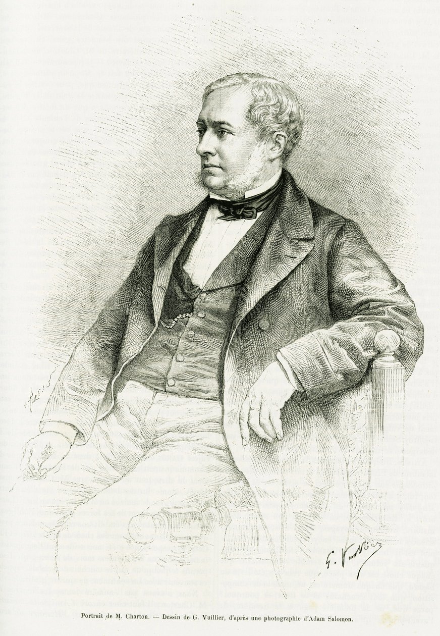 Edouard Chartonin muotokuva. G. Vuillierin kaiverrus Adam Salomonin valokuvan jälkeen havainnollistamaan Paul Laffiten artikkelia M. Charton in le tour du monde 1890, toimittanut Edouard Charton (1807-1890), Hachette, Paris. tekijältä Gaston Vuillier
