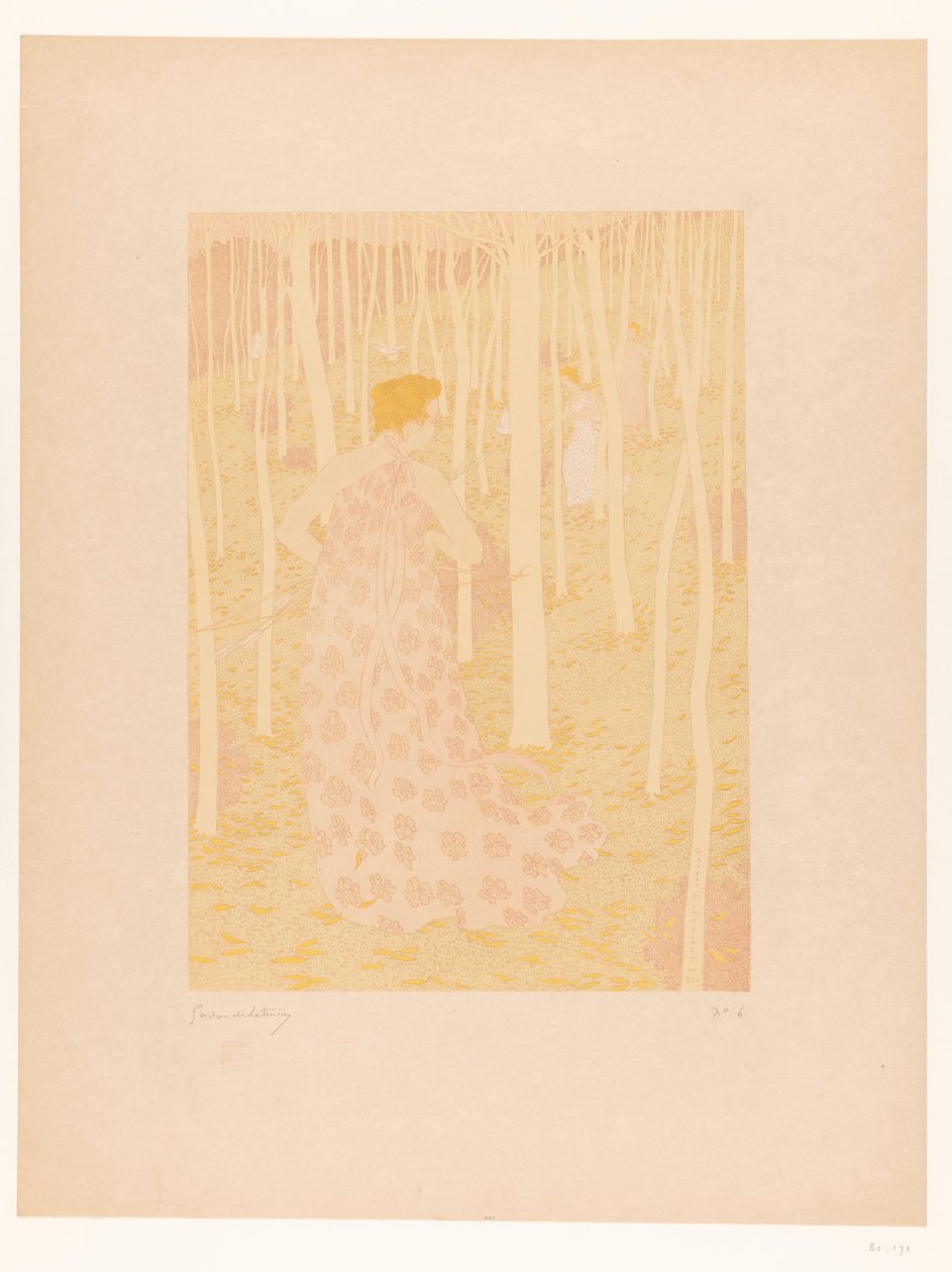 Naiset metsässä metsästämässä Chasseressit (alkuperäinen nimi) tekijältä Gaston de Latenay (signed by artist)