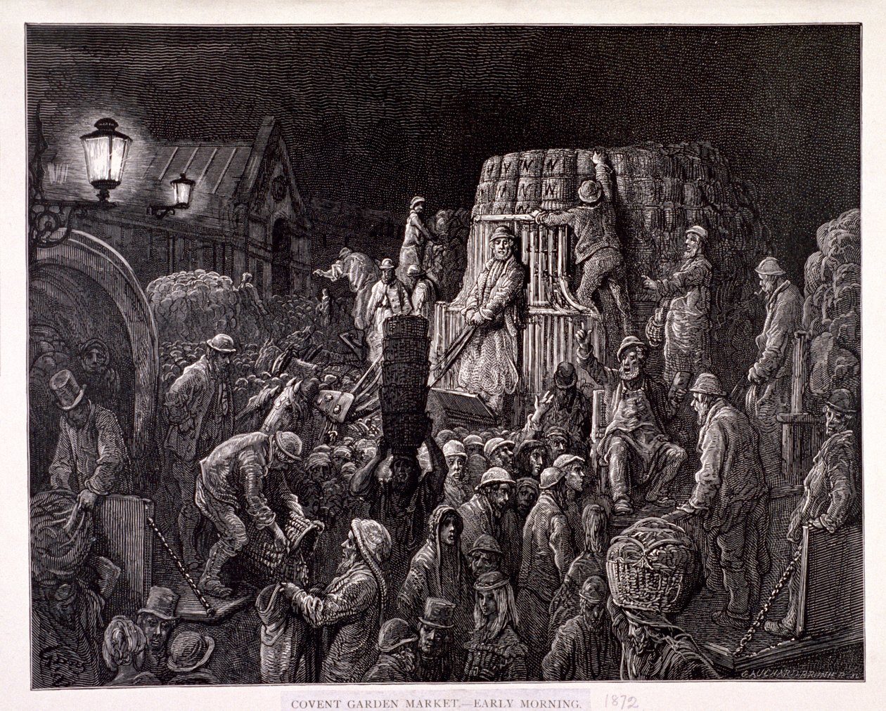 "Covent Gardenin markkinat - Early Morning", 1872 tekijältä Gauchard Brunier