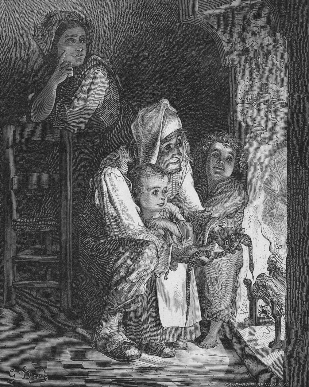 Maalaismies ja käärme, 1870 tekijältä Gauchard Brunier