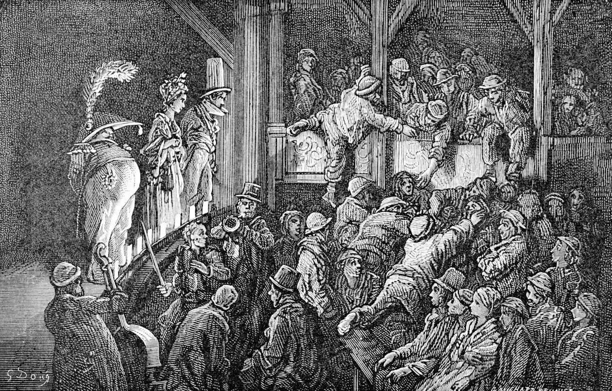 "The Penny Gaff", 1872 tekijältä Gauchard Brunier