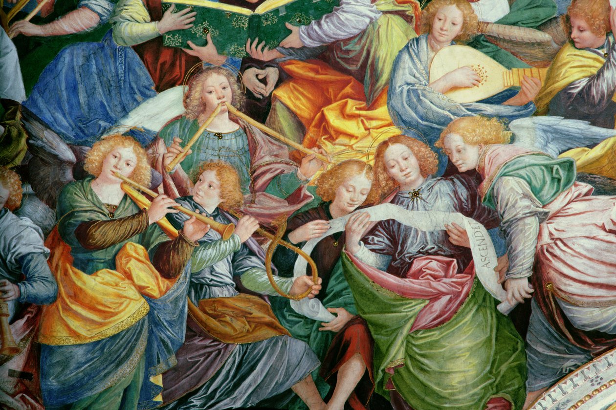 Enkelien konsertti, 1534-36 freskon yksityiskohta vuodelta 175782 tekijältä Gaudenzio Ferrari