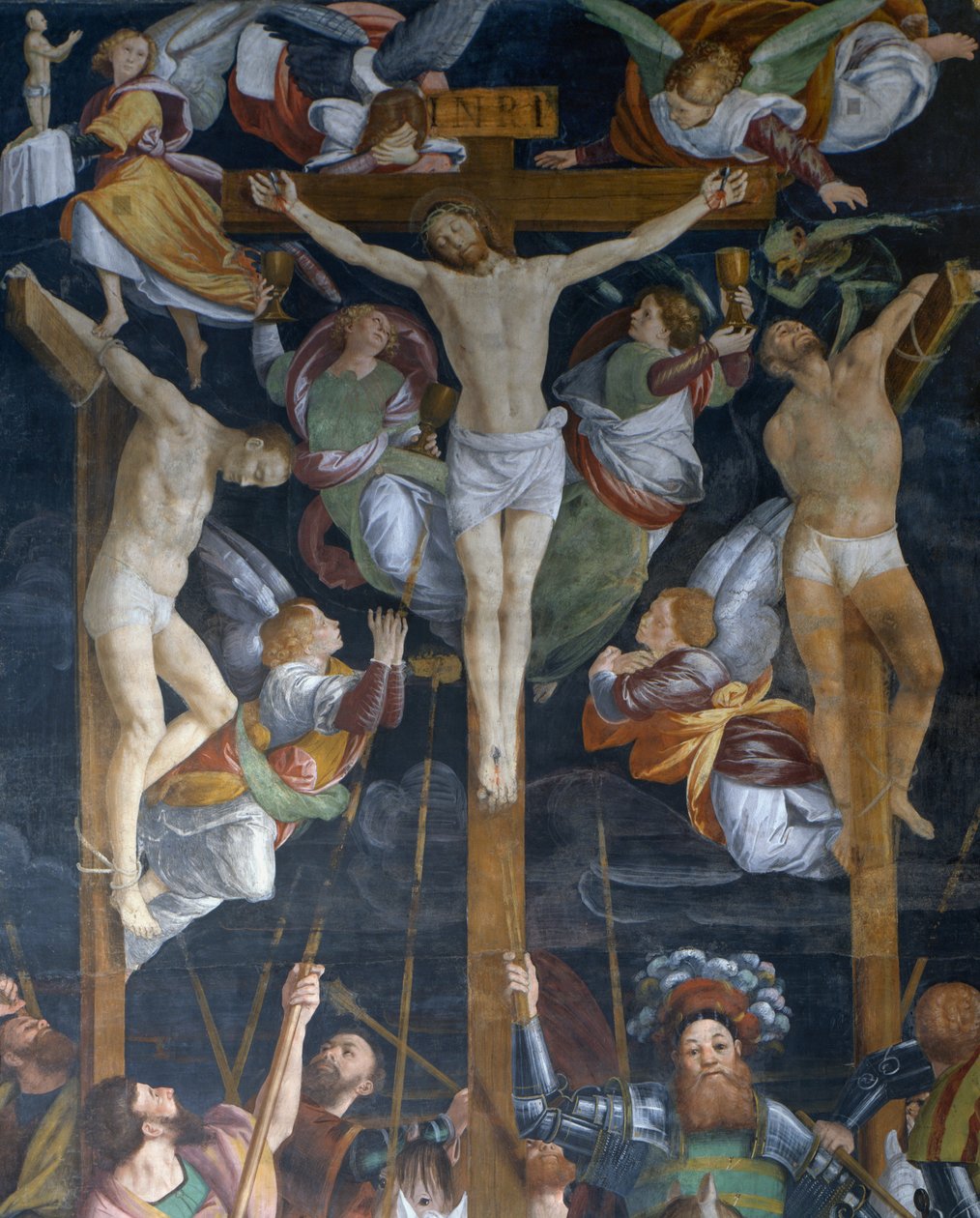 Ristiinnaulitseminen, yksityiskohta Gaudenzio Ferrarin (1475-1546) freskosta, San Cristoforon kirkko, Vercelli, Piemonte, Italia tekijältä Gaudenzio Ferrari