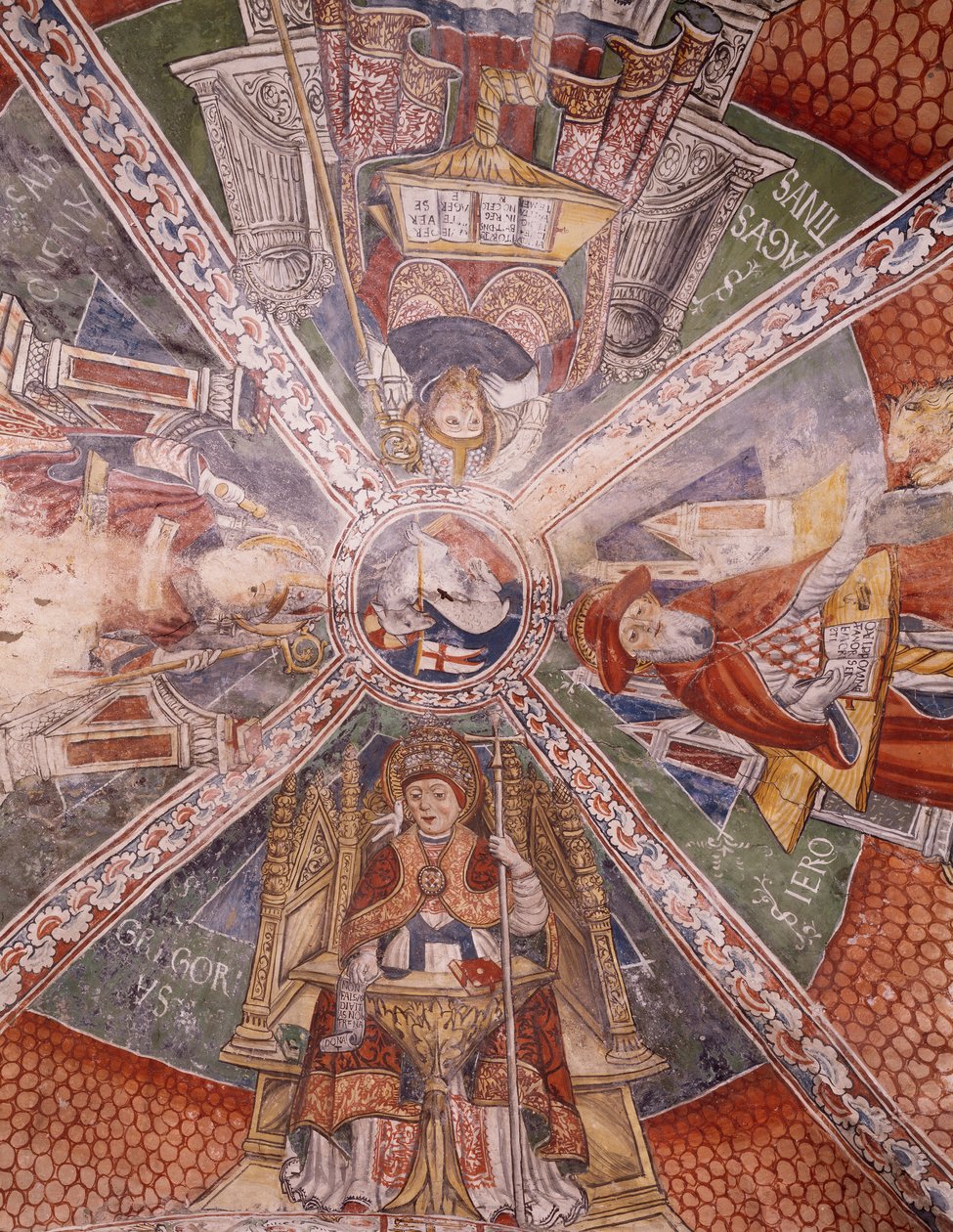 Kirkontohtorit, Gaudenzio Ferrarin (1475-1546) fresko, San Giulion basilika, San Giulion saari, Orta San Giulio, Italia tekijältä Gaudenzio Ferrari