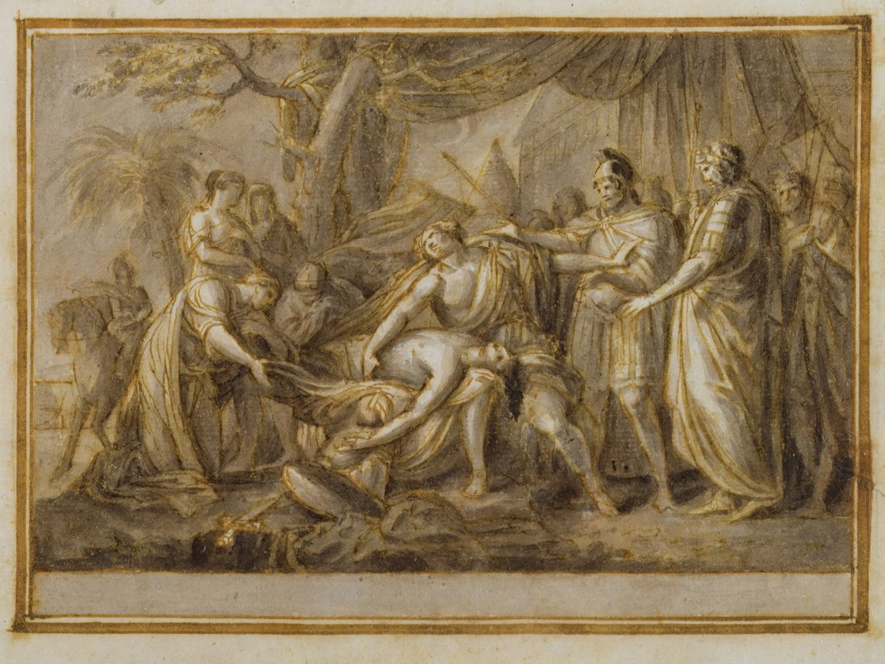 Akhilleus valittaa Patrokloksen kuolemaa, 1760-63 (kynä ja muste ja pesu paperille) tekijältä Gavin Hamilton