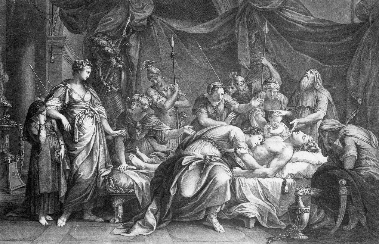 Andromache itki Hectorin kuolemaa, kaiverrettu Domenico Cunego, 1764 tekijältä Gavin Hamilton