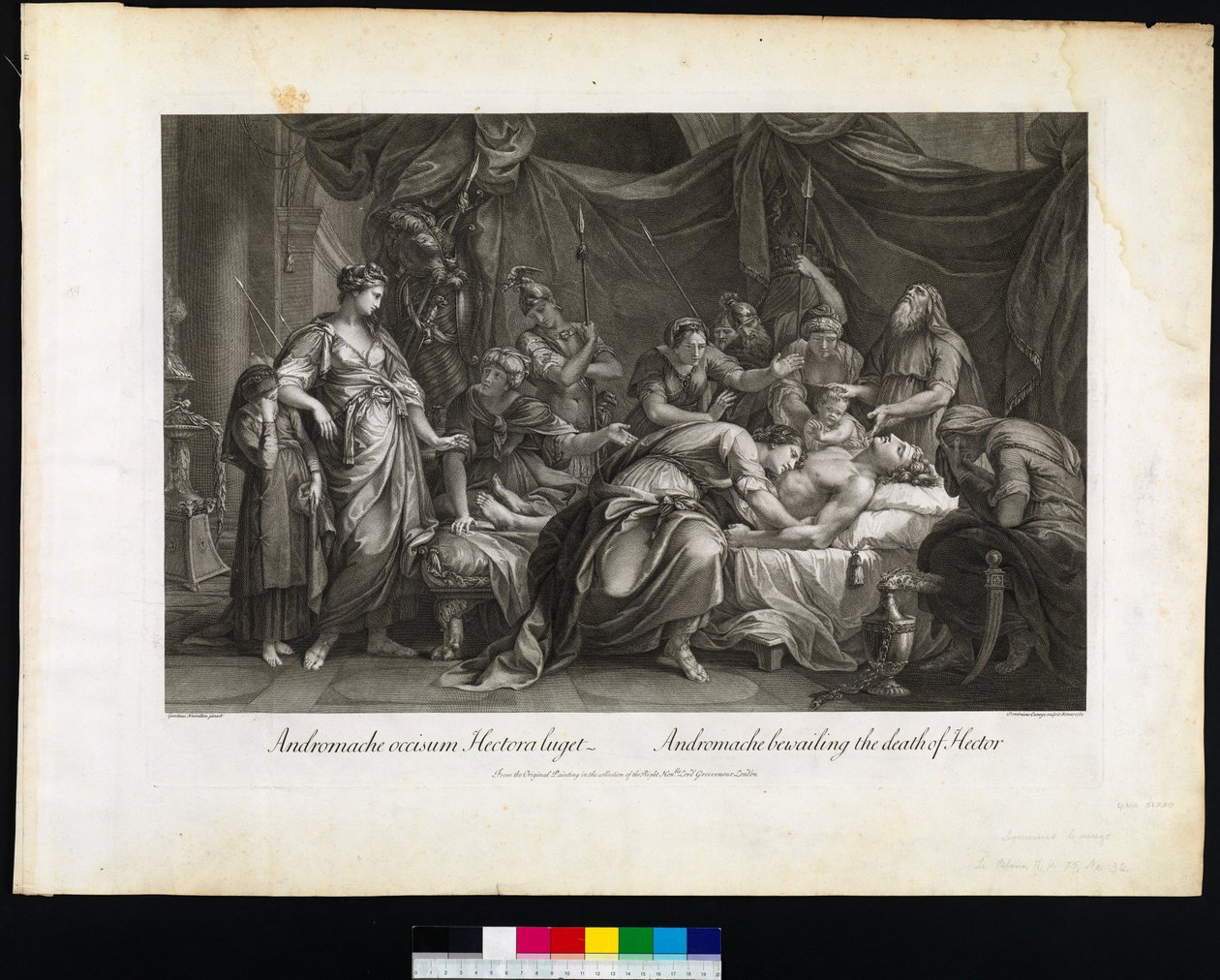 Andromache itki Hectorin kuolemaa, kaiverrettu Domenico Cunego, 1764 tekijältä Gavin after Hamilton