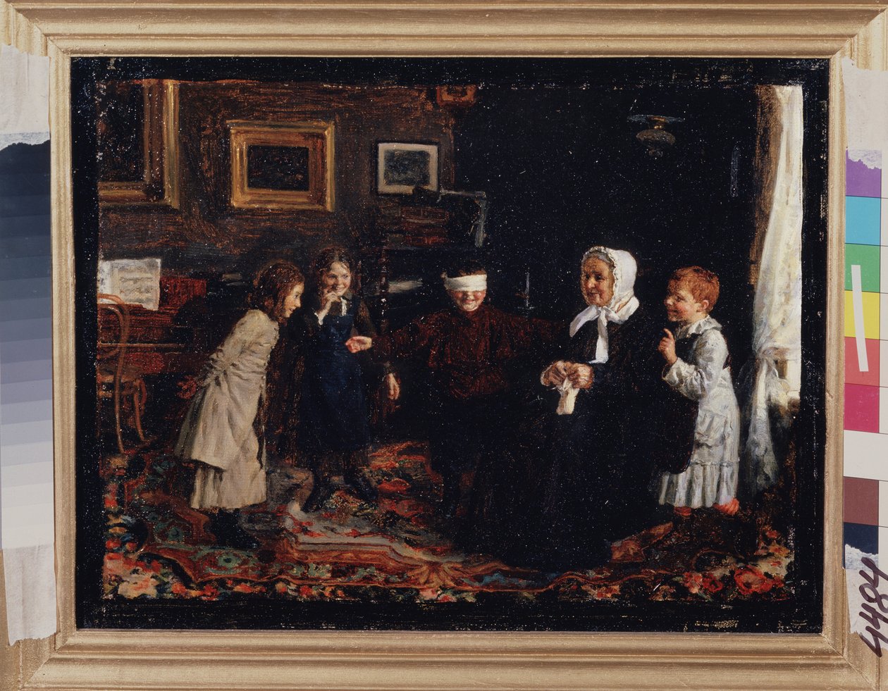 Colin Maillard. Maalaus Gavriil Fjodorovitš Rybakov (1859-?), öljy kankaalle, noin 1880. 1800-luvun venäläistä taidetta. Venäjän valtionmuseo, Pietari. tekijältä Gavriil Fyodorovich Rybakov