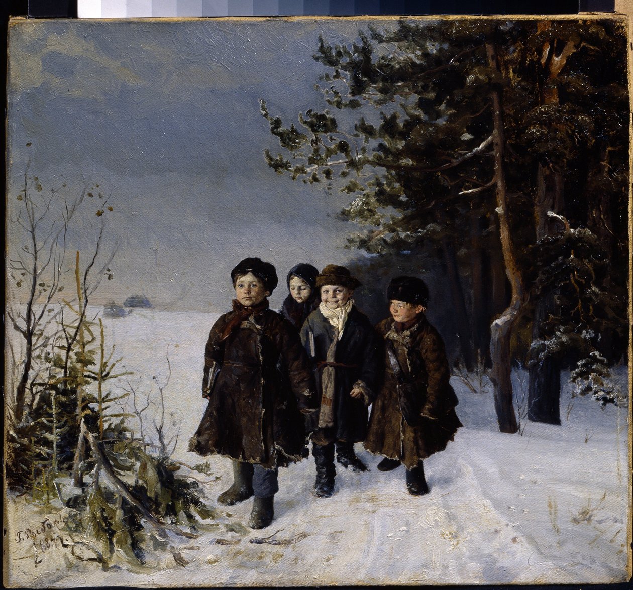 Takaisin koulusta - Gavriil Fjodorovitš Rybakovin (1859-?) maalaus, öljy kankaalle tekijältä Gavriil Fyodorovich Rybakov