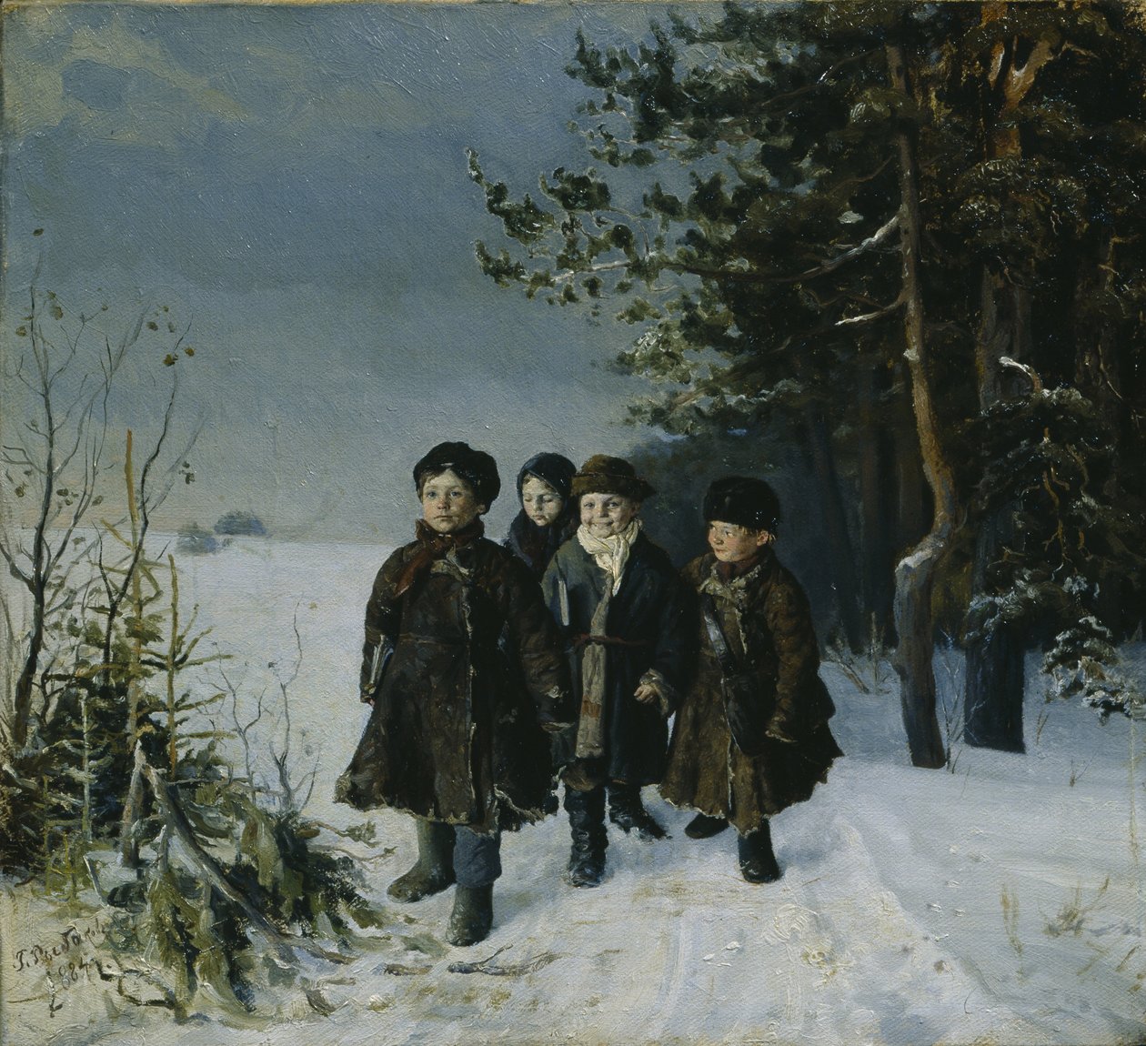 Paluu koulusta, 1884 tekijältä Gavriil Fyodorovich Rybakov