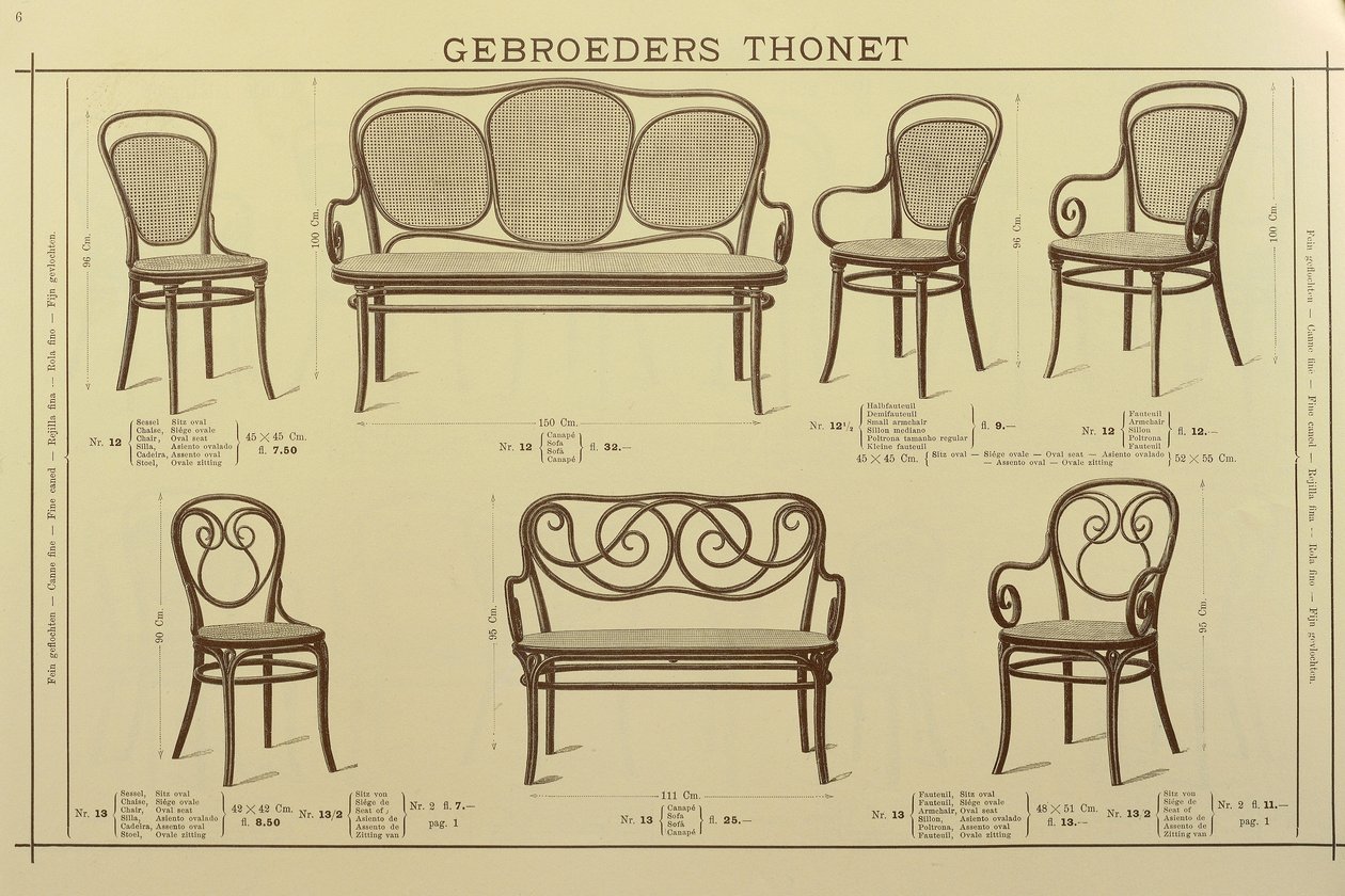 Thonet Brothersin tuoli- ja sohvaluettelo, piirustus, Itävalta. tekijältä Gebruder Thonet