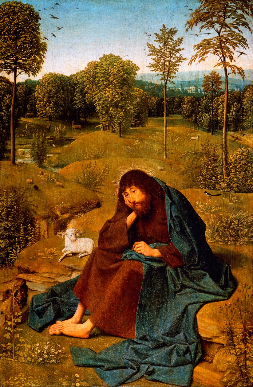 John Baptist in Wilderness, maalaus Geertgen tot Sint Jans Panel (n. 1460-n. 1490), paneeli, 42x28 cm, Alankomaat tekijältä Geertgen Tot sint Jans
