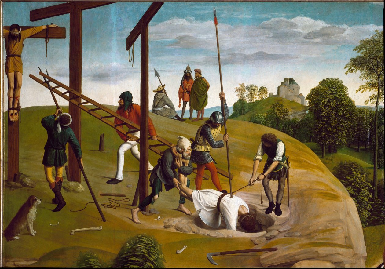 Valitus Kristuksen kuolemasta. Yksityiskohta ristin laskeutumisesta. (Maalaus tekijältä Geertgen Tot sint Jans