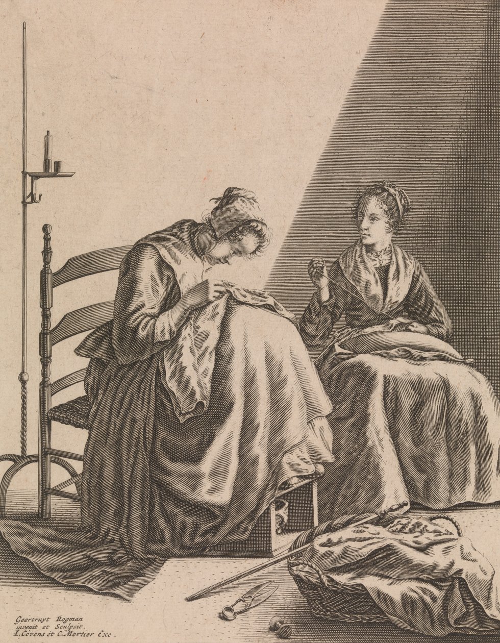 aDues dones cosint, làmina 1 de Cinc ocupacions femenines, ca. 1640-57. finlandès tekijältä Geertruydt Roghman