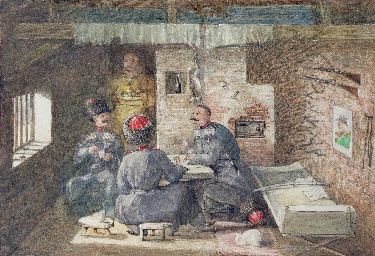Cossack Hut Interior Venäjällä, 12 mailia länteen Kertchistä, 1855 tekijältä General E.W. Wray