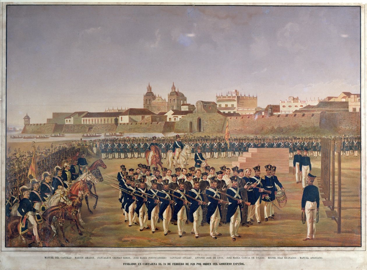 Pantaleon German de Ribonin ja hänen 8 seuralaisensa ampuminen Cartagenassa 24. helmikuuta 1816 (värikaiverrus) tekijältä Generoso Jaspe