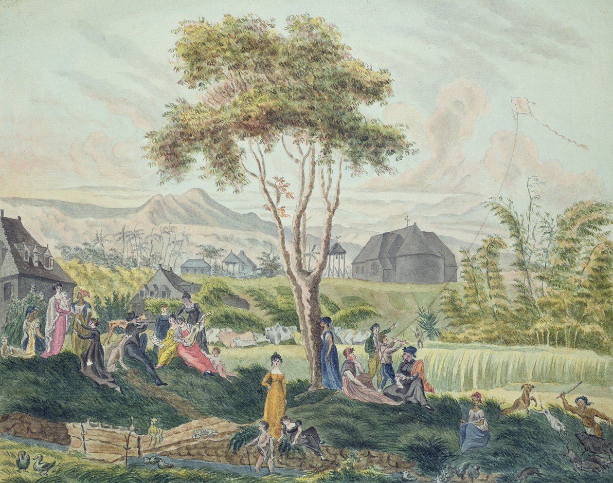 Perhejuhla Saint-Benoitissa, Ile de la Reunionissa, elokuussa 1813 tekijältä Genevieve Sophie Marie Adele Patu de Rosemont