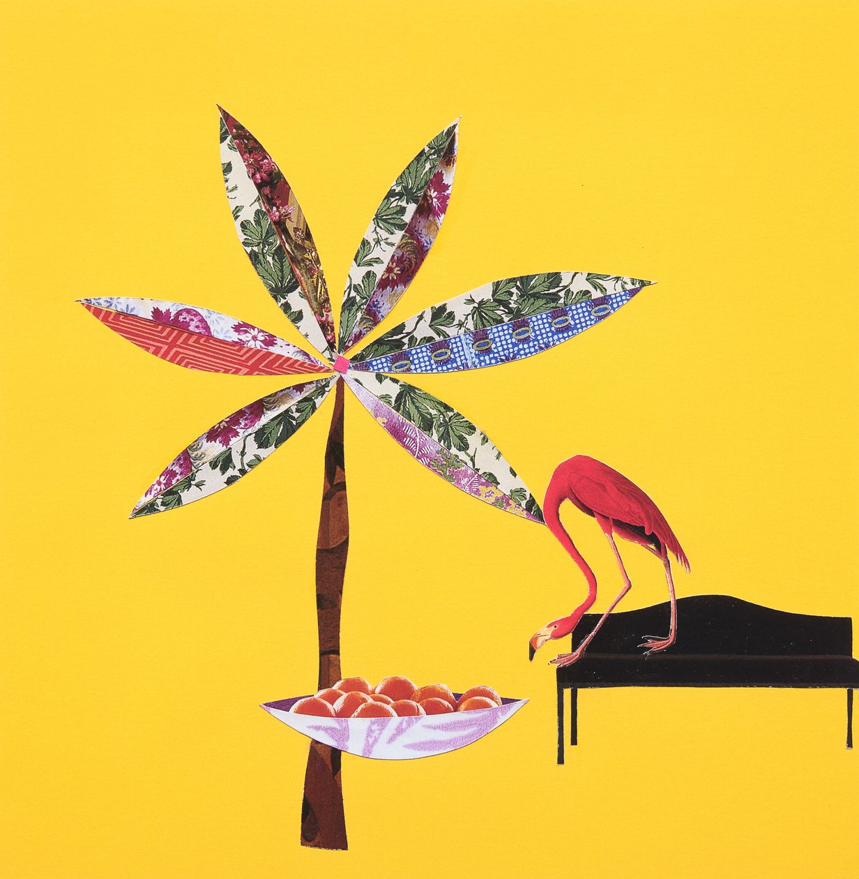 Flamingo appelsiinien kanssa (kollaasi) tekijältä Genevieve French
