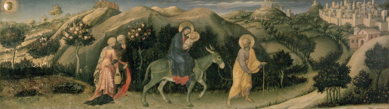 Magi-alttaritaulun palvonta, keskeinen predella Lento Egyptiin, 1423 (tempera paneelissa) tekijältä Gentile da Fabriano