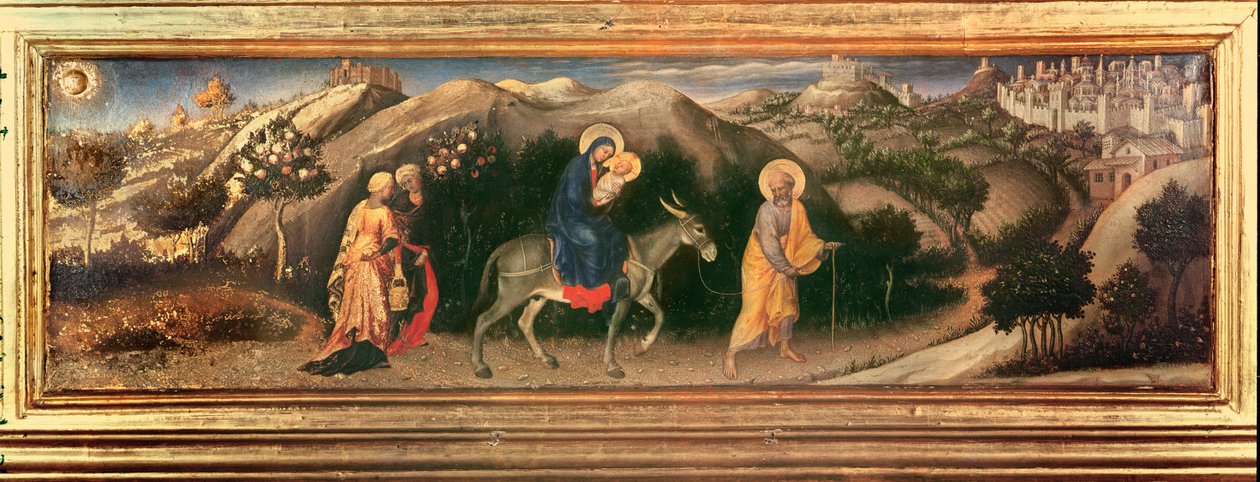 Magi-alttaritaulun palvonta, keskeinen predella Lento Egyptiin, 1423 (tempera paneelissa) tekijältä Gentile da Fabriano