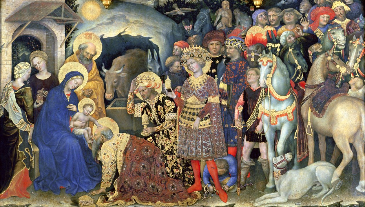Adoration of the Magi -yksityiskohta, 1423 (tempera paneelissa) tekijältä Gentile da Fabriano