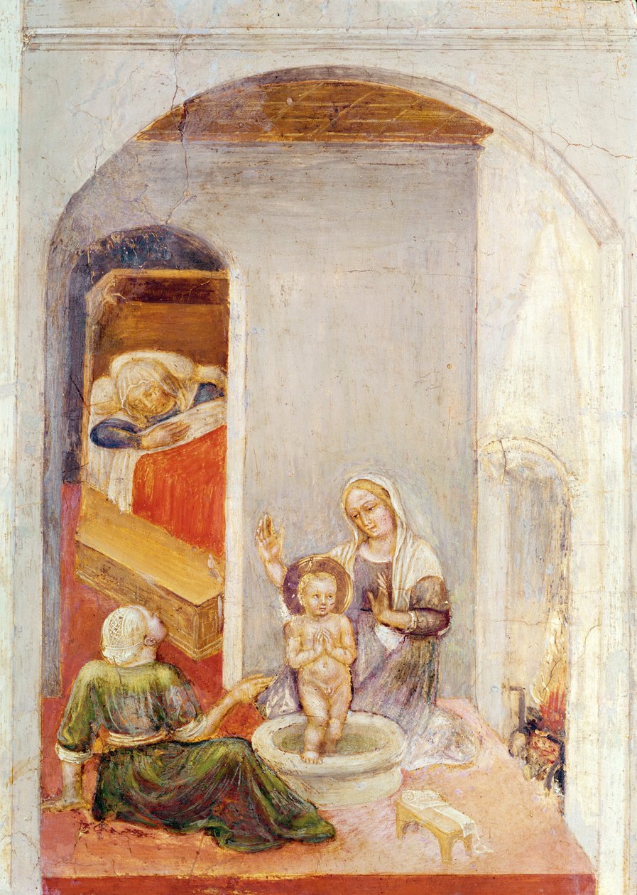 Pyhän Nikolauksen syntymä, julkaisusta Stories of St. Nicholas of Bari, n. 1425 (tempera paneelissa) tekijältä Gentile da Fabriano