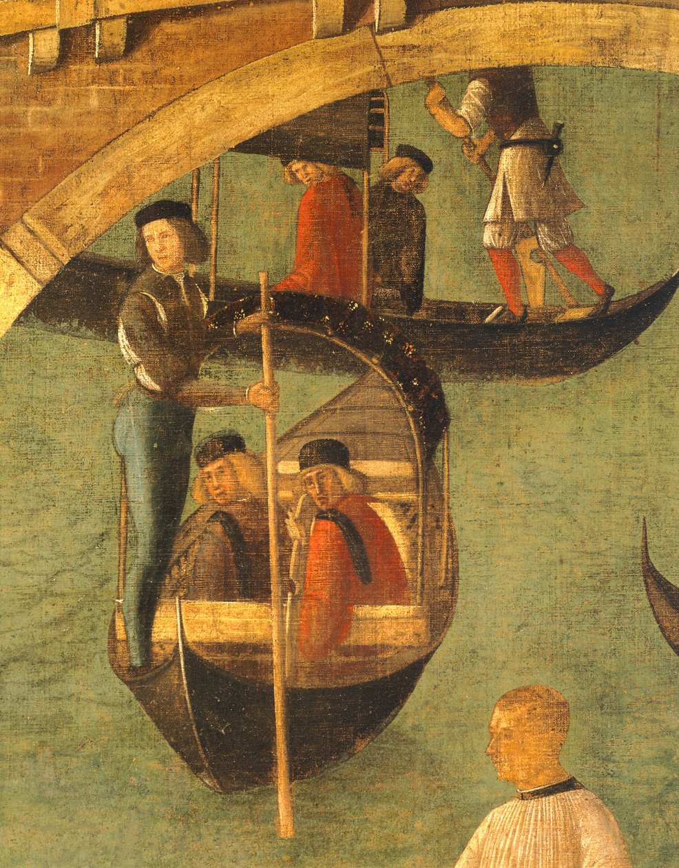 Gentile Bellinin (1429-1507) Ristin ihme San Lorenzon sillalla, tempera puulle, 323x430 cm, yksityiskohta, noin 1500 tekijältä Gentile Bellini