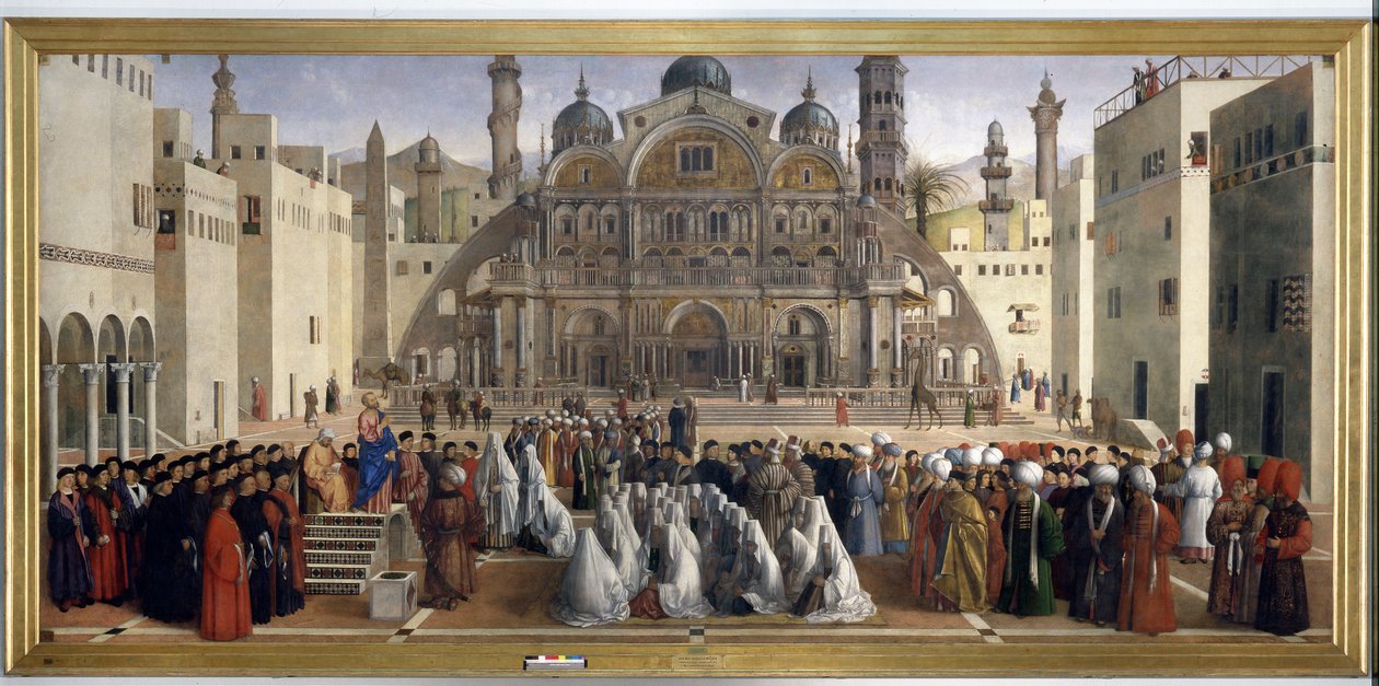 Pyhän Markuksen saarna Egyptin Aleksandrian aukiolla, 1504-07 tekijältä Gentile Bellini