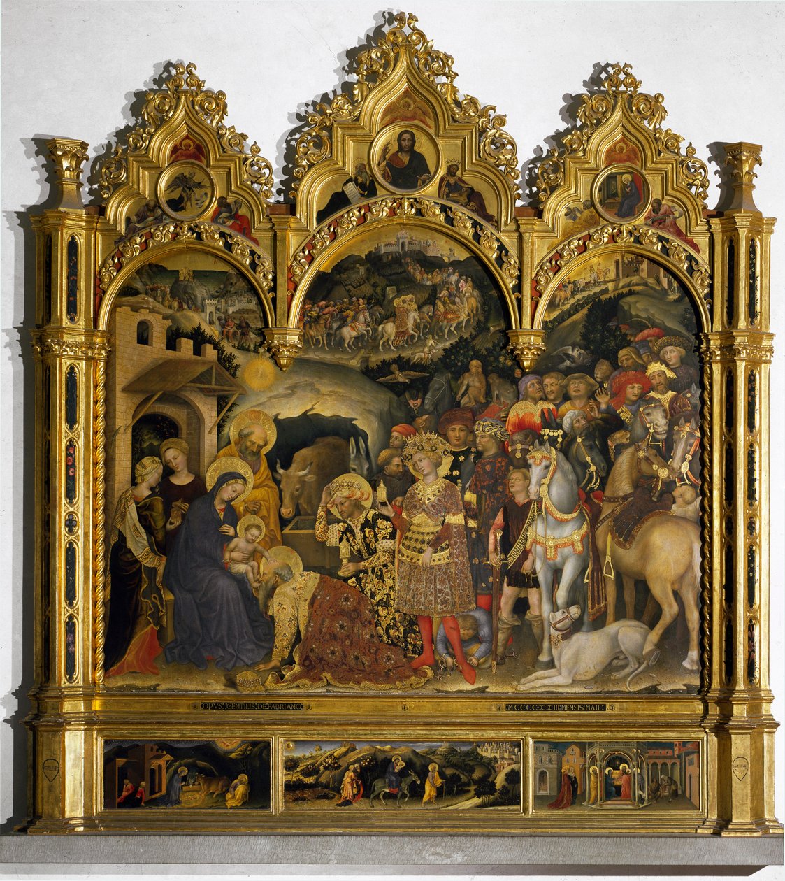 Taikaiden palvonnan alttaritaulu (Pala Strozzi). Gentile da Fabrianon maalaus (Gentile di Niccolo tekijältä Gentile da Fabriano