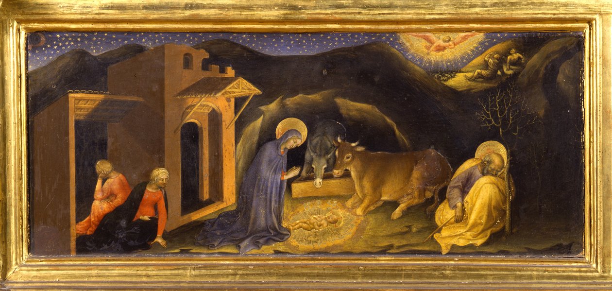 Syntymä (Predella of the Adoration of the Muns, Pala Strozzi) tekijältä Gentile da Fabriano