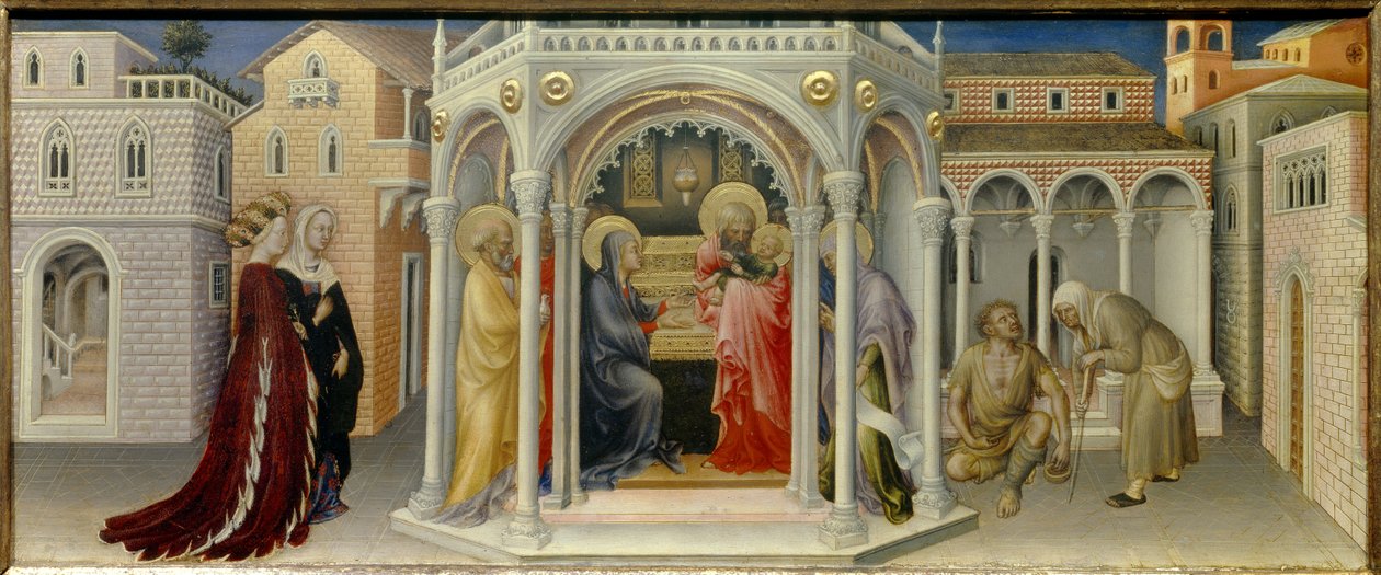 Esitys temppelissä Gentile da Fabrianon puumaalaus (1370-1427) 1423 su. 0,26x0,66 m tekijältä Gentile da Fabriano
