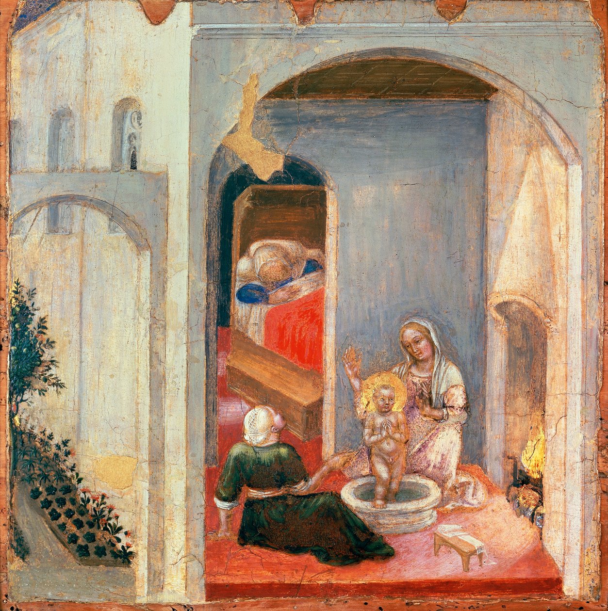 Pyhän Nikolauksen syntymä, paneeli Gentile da Fabrianon (1370-n. 1427) Quaratesi Polyptychin predellasta, tempera paneelissa, 355 x 36 cm tekijältä Gentile da Fabriano