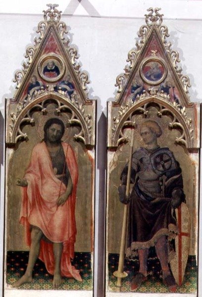 Kaksi pyhimystä Quaratesi-polyyptikistä: Pyhä Johannes Kastaja ja Pyhä Yrjö 1425 (tempera paneelissa) (yksityiskohta 53943, katso myös 85684) tekijältä Gentile da Fabriano