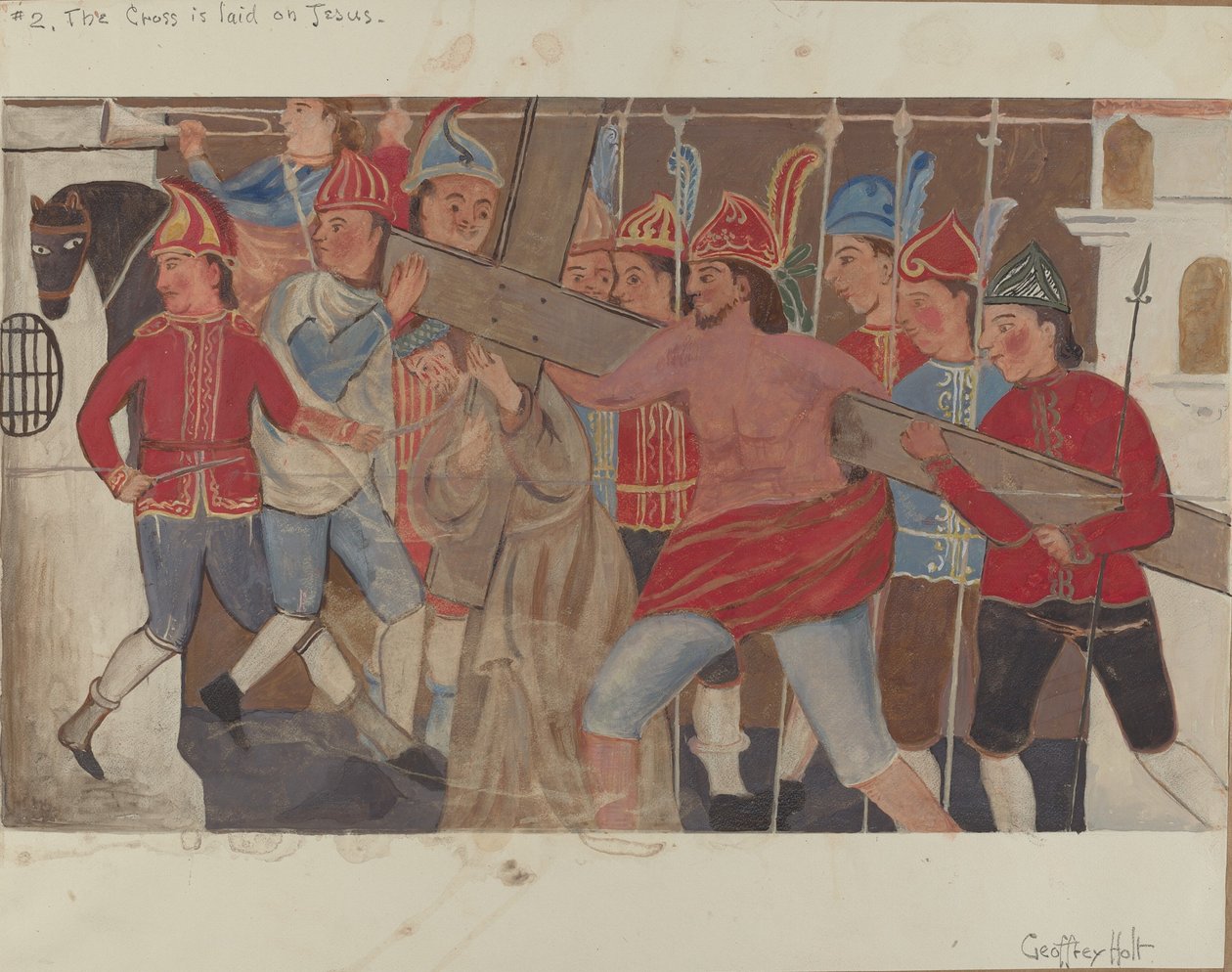 Ristin asema nro 2: Risti lasketaan Jeesuksen päälle, n. 1936. tekijältä Geoffrey Holt