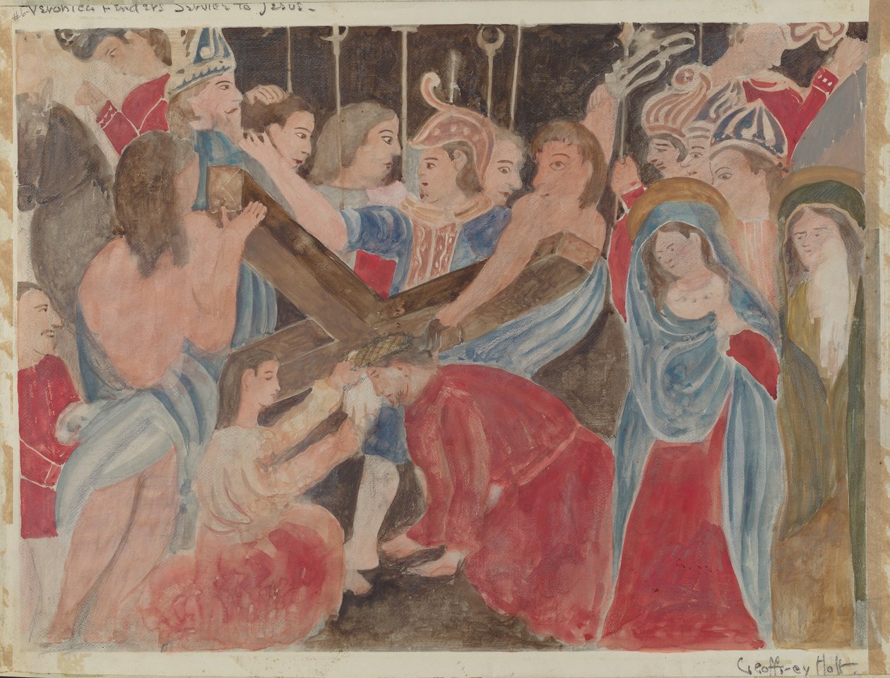 Ristin asema nro 6: Veronica palvelee Jeesusta, n. 1936. tekijältä Geoffrey Holt