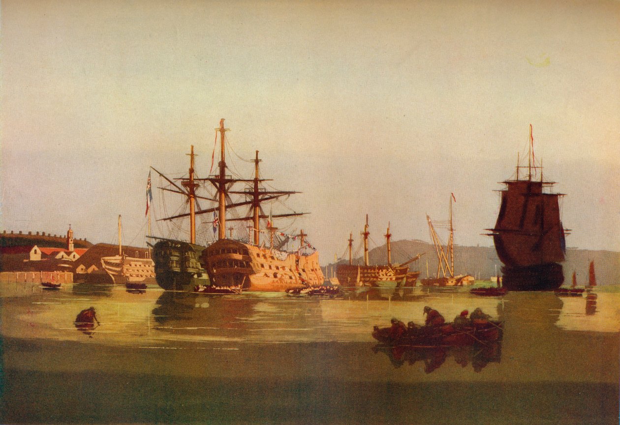 "HMS Revenge ja French Prize Hulk", c1850. 1930 tekijältä Geoffrey Sneyd Garnier