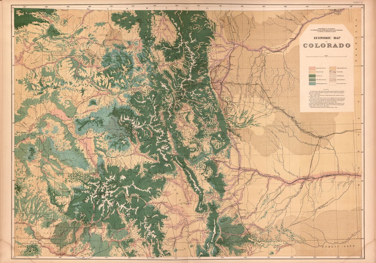 Coloradon ja osien viereisen alueen geologinen ja maantieteellinen atlas, tekijältä Geological And Geographical Survey Of The Territories