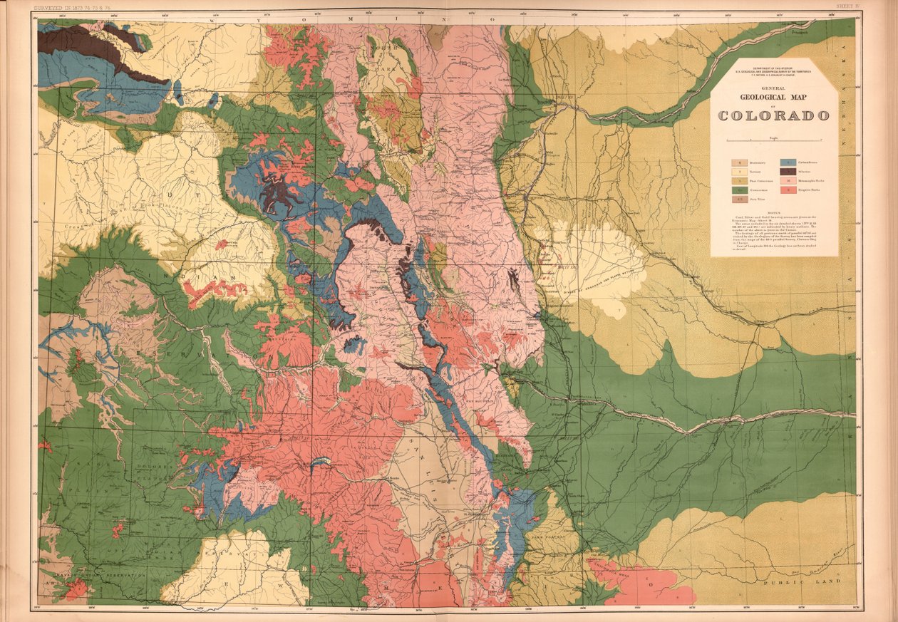 Coloradon ja osien viereisen alueen geologinen ja maantieteellinen atlas, tekijältä Geological And Geographical Survey Of The Territories