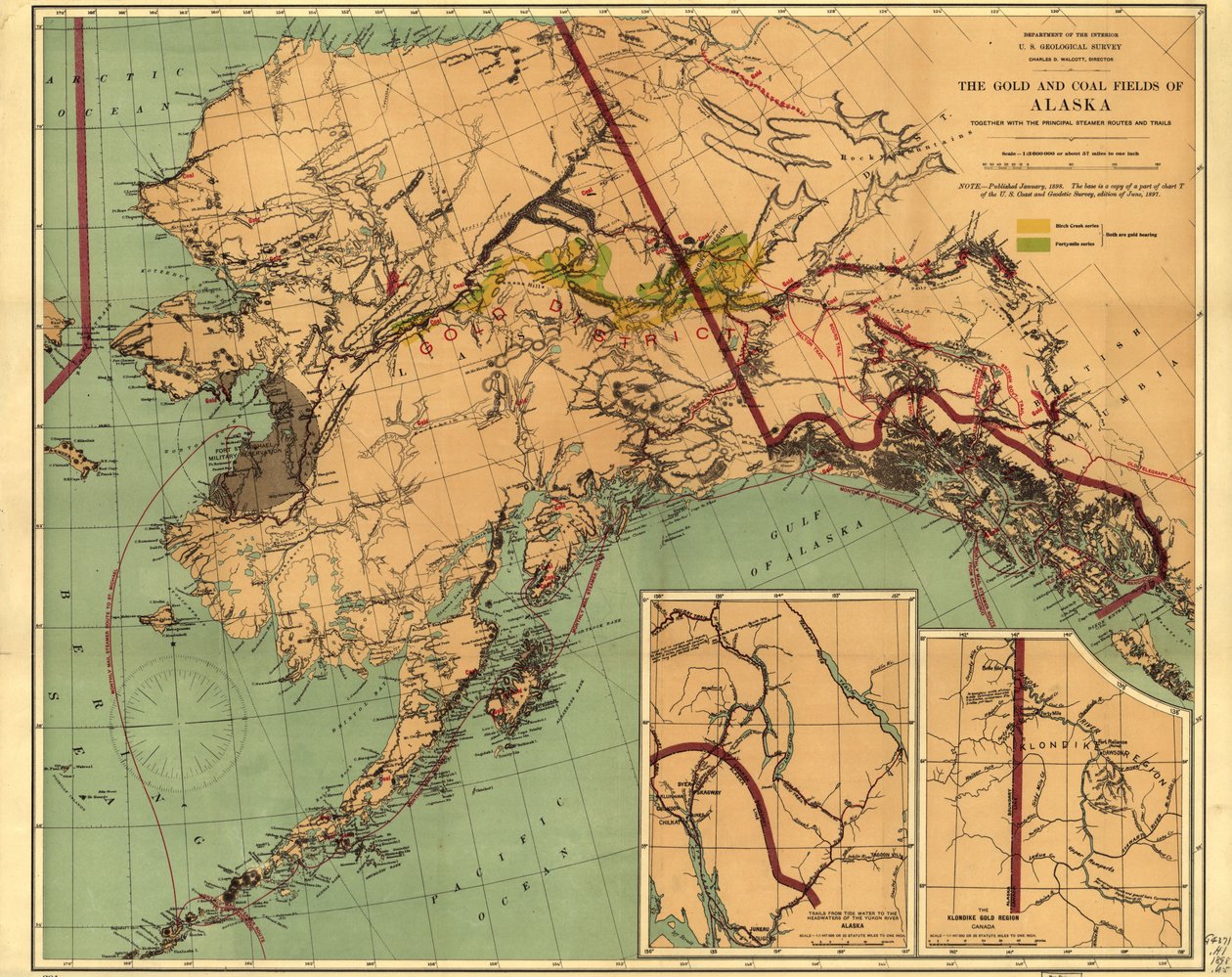 Alaskan kulta- ja hiilikentät: yhdessä tärkeimpien höyrylaivareittien ja polkujen kanssa tekijältä Geological Survey