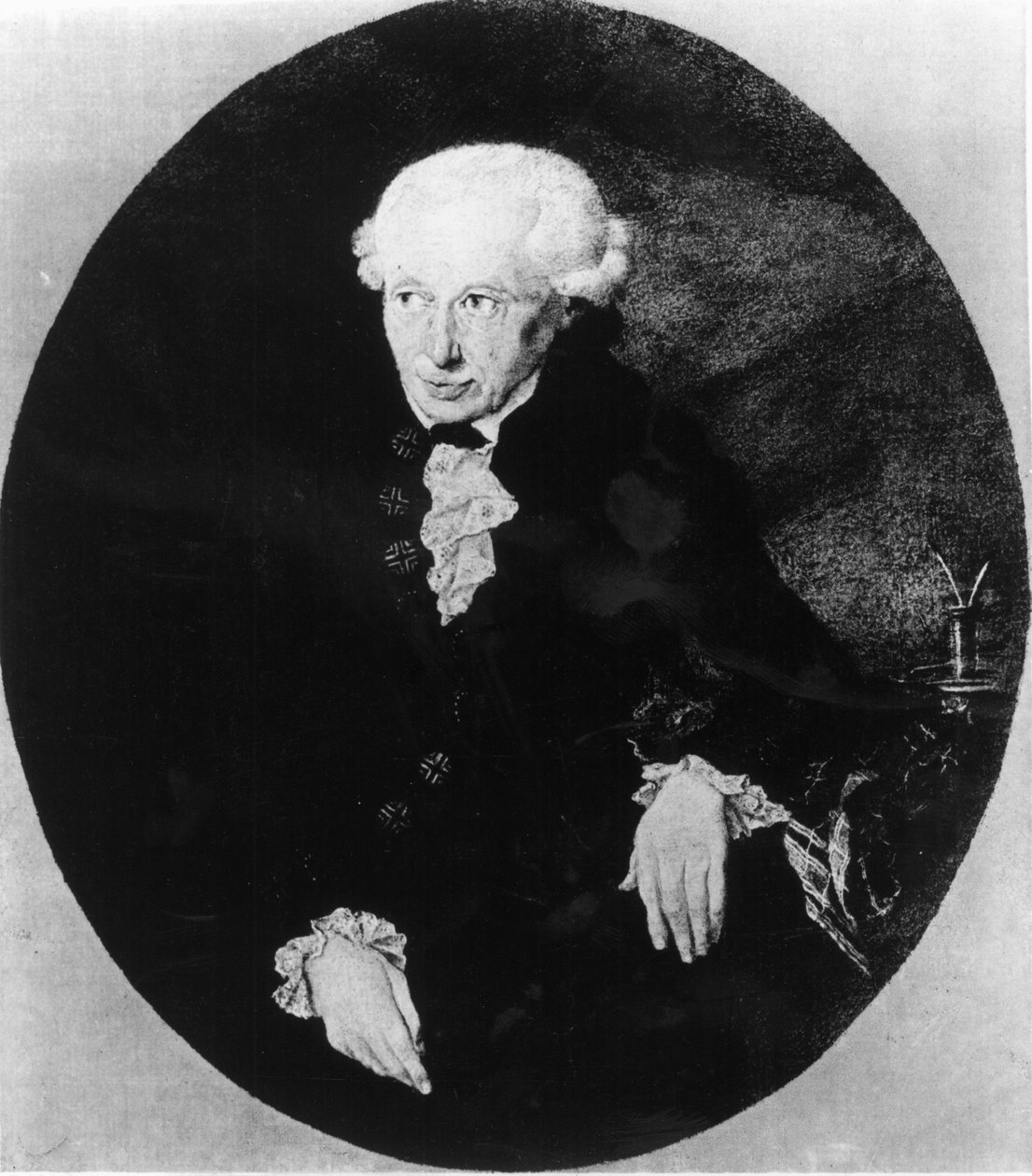Emmanuel Kantin (1724-1804) muotokuva, julkaissut F. Bruckmann, 1905 (mezzotint) tekijältä Georg Dobler