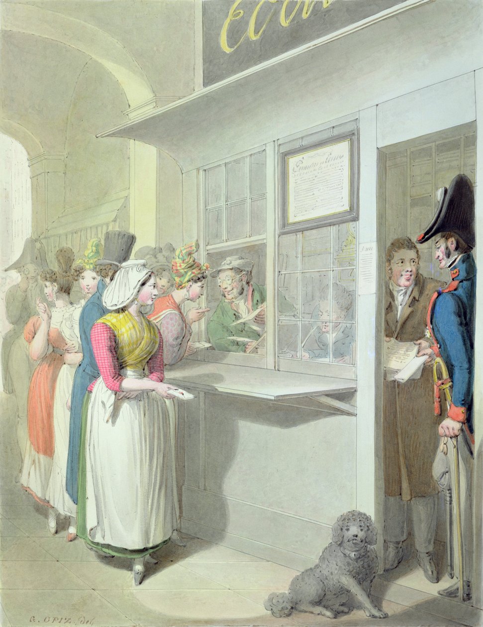Julkinen kirjailija Palais-Royalissa, Tableau de Parisista, 1815-41 tekijältä Georg Emanuel Opitz