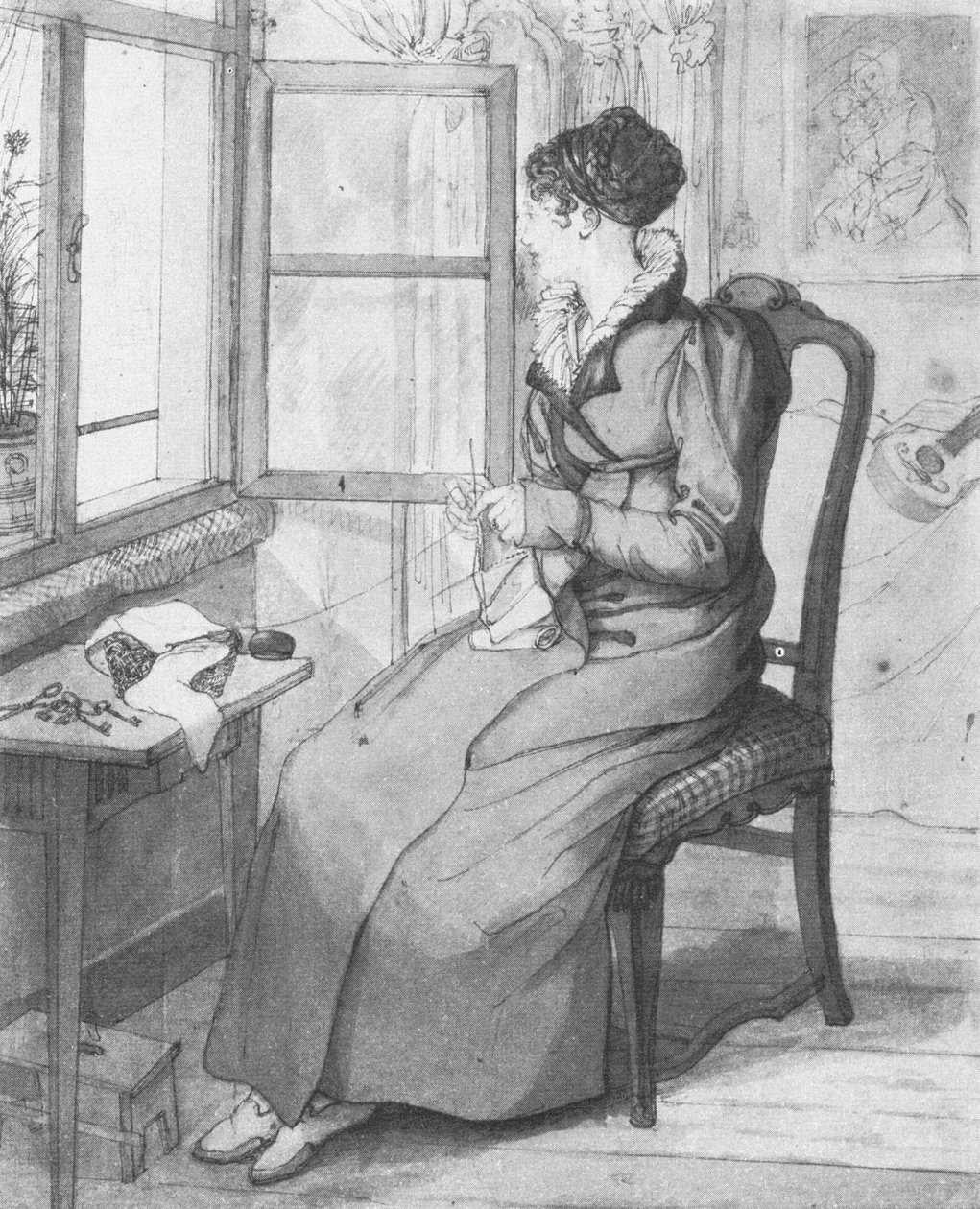Strickende Frau am Fenster tekijältä Georg Friedrich Kersting